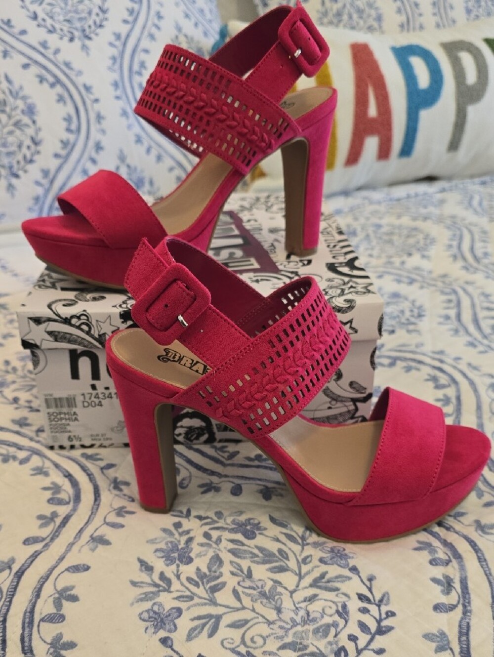 Brash Hot Pink Suede Platform Block Heels Size US 6.5